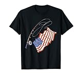 pescatore bandiera americana canna da pesca giorno patriottico maglietta