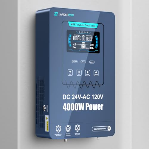 LANDERPOW 4000W Hybrid Solar Inverter Charger-24VDC to 120VAC Pure Sine Wave, Built-in 140A MPPT...