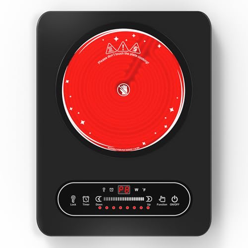 VBGK Vitroceramica Portatil 2000W, Vitro Portátil con Temporizador, 8 Niveles de Potencia, 220V~240V con Enchufe, Placa Eléctrica para Camping Compatible con Todo Tipo de Ollas
