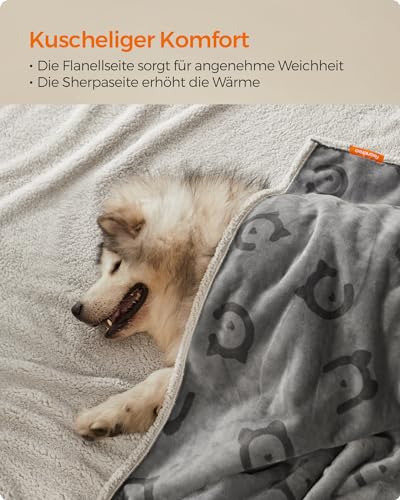 Feandrea wasserdichte Hundedecke, Sherpa Fleece Haustier Decke für extra große Hunde und Menschen, Katzen, 229 x 203 cm, XXXL, maschinenwaschbar, beidseitiger Sofabezug-Schutz, grau PPB090G01
