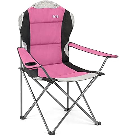 Trail High Back Folding Camping Chair, Luxury Padded Seat, Heavy Duty Tubular Steel, Cup Holder Armrest, Lightweight Portable, Outdoor Garden, Carry Bag Cover
