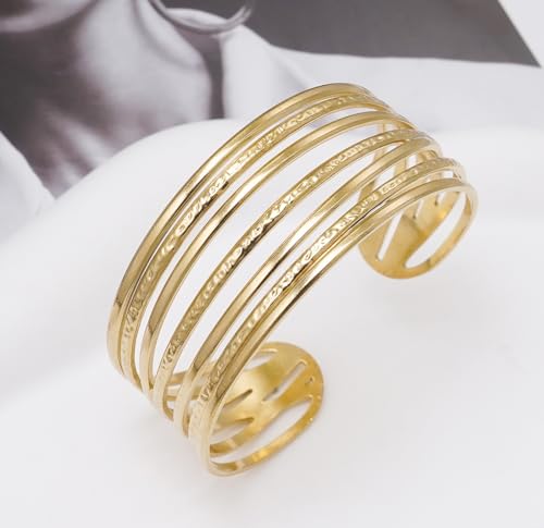 Multi-Layer Cuff Bracelet for Women Cross Wire Bracelets Open Wide Cuff Gold Bangle Bracelet4