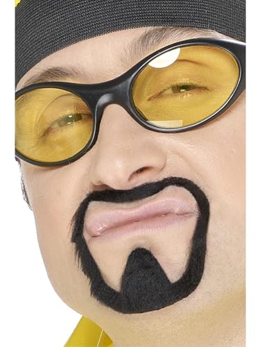 Image of Smiffys Herb Warrior Tash & Goatee Beard Set, Black Self Adhesive, Icons & Idols Fancy Dress, Heros Dress Up Cosmetics & Disguises Halloween