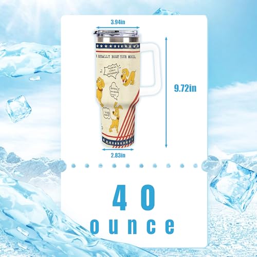 Tumbler with Handle 40 oz, Tumbler with Lid and Straw, Insulated Stainless Steel Travel Mug, No Leak Tumbler, Suit For Cupholder Friendly, Keeps Cold And Hot for 24 Hours,Dog