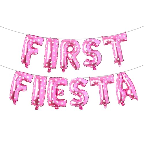 Image of First Fiesta Birthday Decorations Mexican 1st Birthday Party Supplies Multicolor First Fiesta Balloons Mexican Uno Cactus Banner for Cinco De Mayo Taco Bout Uno Party Decor (FIRST FIESTA Pink Heart)