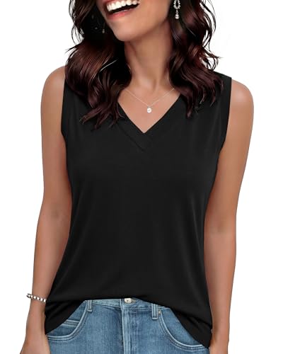 GAYHAY Womens Black Tank Tops Loose Fit Sleeveless Summer Shirts V Neck Flowy Blouses Casual Beach Vacation Clothes Fashion 2026