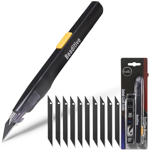 Beaditive Hochpräzises Bastelmesser mit 10 Klingen: 30-Grad-Klinge Allzweckmesser, für Kunst, Handwerk, Modellbau (1 schwarzes Messer, 10 schwarze Klingen)