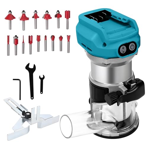Défonceuse compacte sans fil pour Makita 18 V, 800 W sans balais pour le travail du bois, moteur sans balais 30 000 tr/min avec 15 mèches de défonceuse à tige de 1/3'