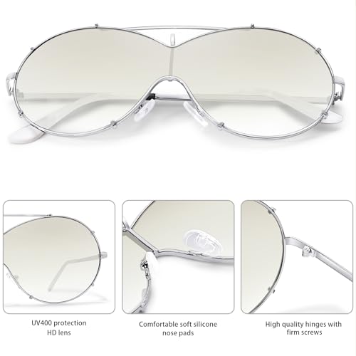 Image of BOTPOV Trendy Aviator Sunglasses Men Women Retro Metal Frame Shades Lentes De Sol Para Mujer BP3612 (Silver Frame /Gradient Silver Lens)