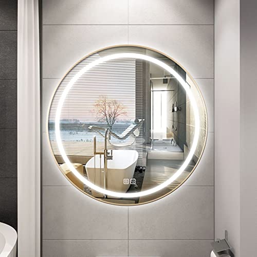 Miroir de courtoisie mural à LED rond à intensité variable design premium