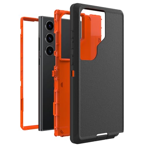Image of Case for Galaxy S23 Ultra, Heavy-Duty Tough Rugged Shockproof Drop Protective Cover Cases for Samsung Galaxy S23 Ultra, Black+Orange