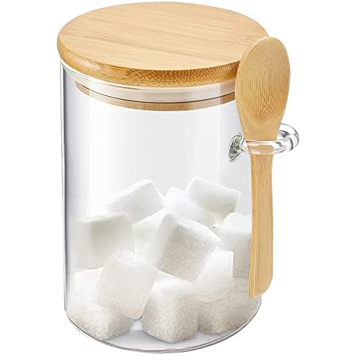 Tarro de vidrio de almacenamiento con tapa de bambú, recipiente hermético transparente de 450 lúmenes con cuchara para avena durante la noche, sal, organizador de estación de bar, paquete de 1