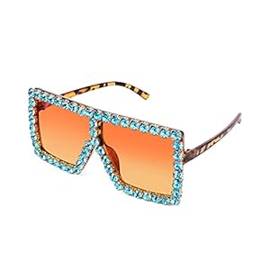 FEISEDY Oversized Sparkling Crystal Sunglasses Disco Diamond Flat Top Fashion Square Large Shades B2782