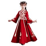 Chinese Hanfu Girls Dresses Traditional Elegant Tang Suit for Girls(Red,8-9 Years)