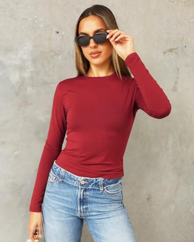 Image of Abardsion Women's Slim Lightweigh Long Sleeve T Shirts | Fall Clothes 2026 Casual Basic Crewneck Going Out Crop Tops Y2K