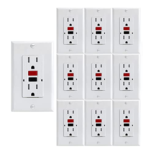 Omeenet 15 Amp Gfci Outlet, Tamper Resistant, Self Test Gfi Receptacle With 2 Led Indicator, 15Amp Ground Fault Circuit Interrupter Outlet For Kitchen,Bathroom,Indoor Use, Ul Listed(10 Pack) #TOP15