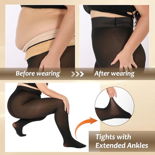 Image of UISLII Plus Size Fleece Lined Tights for Women(Caramel,X-Large-XX-Large Plus)