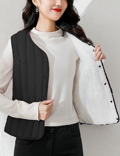Cropped Sherpa Quilted Vest for Womens Lightweight Slim Fit Puffer Warm Outerwear Waistcoat Vest with Pockets2