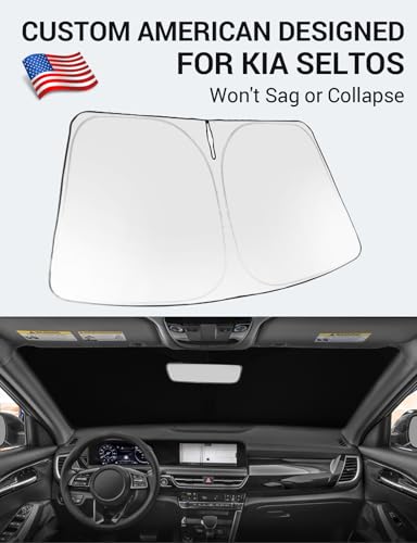 Image of Proadsy 2026 Upgrade Windshield Sun Shade Custom Fit Kia Seltos 2021-2025 2026 Foldable Front Sunshade Protector Sun Visor Blocks UV Rays Keep Car Cooler Accessories