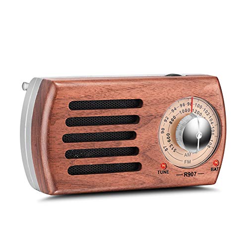 Tragbares AM/FM-Radio Retro-Taschenradio aus Walnussholz mit Bestem Empfang 3,5-mm-Kopfhörerbuchse Batteriebetriebenes