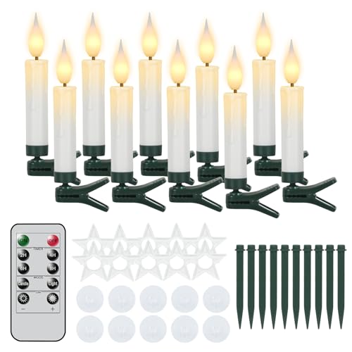 Image of GenSwin Christmas Tree Flameless Candles, 10 Pcs Clip on for Christmas Trees, LED Candles with Remote Timer Battery Operated