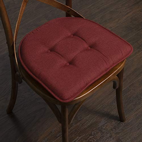 Sweet Home Collection Chair Cushion Memory Foam Pads Tufted Slip Non Skid Rubber Back U-Shaped 17" X 16" Seat Cover, 6 Pack, Wine Burgundy #TOP4