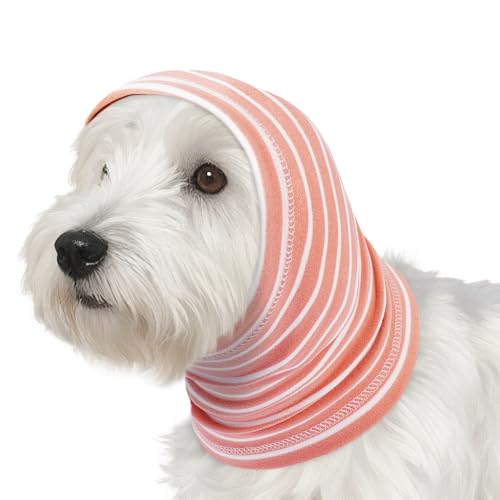 Image of Nanaki Calming Hoodie Dog Grooming Ear Cover Anxiety Relief-No Shake Dog Ear Wrap Hematoma, Striped Head Wrap Snoods for Noise Protection, Bath, Fireworks, Thunderstorm, Blow Drying, Warm-Keeping