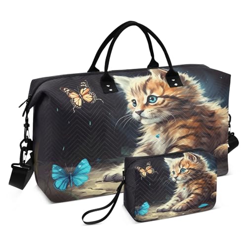 Kigai Cat Butterfly Duffle Bag Versatile Travel Duffel for Men and Women, Carry On for Weekend or Overnight Stay