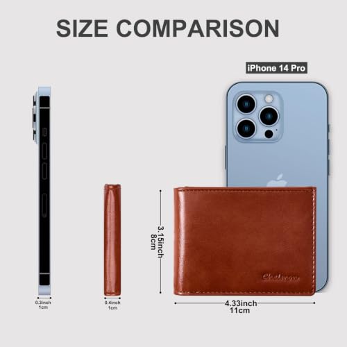 Image of Chelmon Slim Wallet for Men ID Window with RFID Blocking Minimalist Front Pocket Bifold Bussiness Card Holder Gift for Men, Alaska Brown