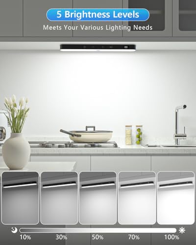 Image of Ferswe Under Cabinet Lights Rechargeable, Battery Level Display, 60 LED Motion Sensor Cabinet Light, Dimmable Touch Control, Under Counter Lights for Kitchen, Closet, Cupboard(2 Pack)