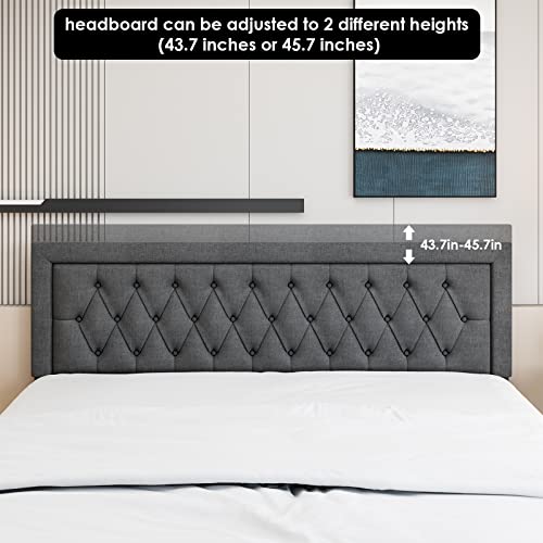 Full Bed Frame With 2 Storage Drawers, Fabric Upholstered Platform Bed Frame With Deep-Set Pattern Button Tufted Headboard, Sturdy Wood Slats Support Mattress Foundation, No Box Spring Needed, Grey #TOP5