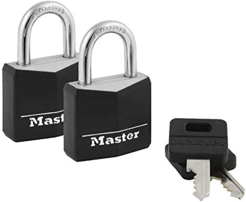 Black Outdoor Key Lock, Standard Weather Resistant Padlock with Cover, Keyed Alike Padlocks for Lockers, Fences, Sheds, or Other Equipment, 2 Pack, 131T