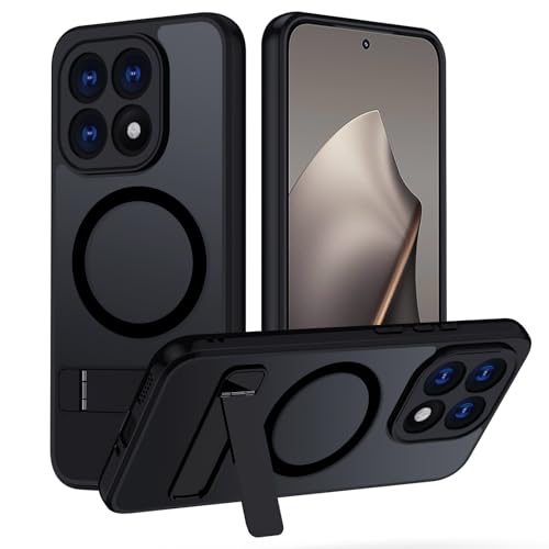 TUUTPU für Xiaomi 15T Hülle, Transluzente Matte Rückseite mit Unsichtbarer Ständer Handyhülle Militärgradiger Sturzschutz Stoßfest Magnetisch Schutzhülle, Schwarz