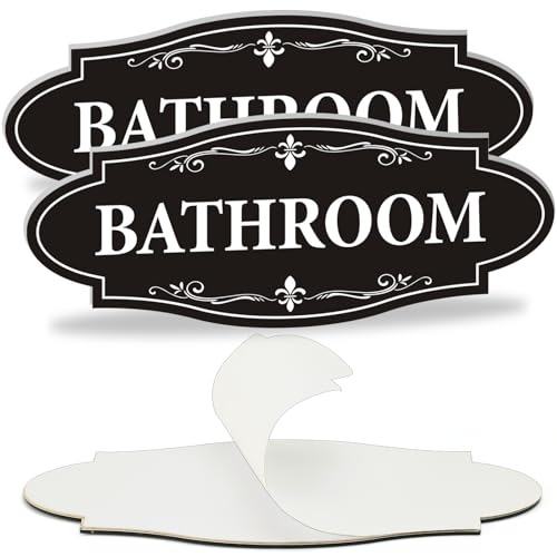 Bathroom Sign for Door 2 Pack Bathroom Door Signs Decor for Home and Business Acrylic Self-adhesive 8.5x3.5in Black