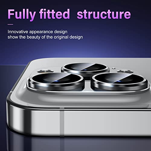 Uyiton for iPhone 14 Pro/iPhone 14 Pro Max Camera Lens Protector, [Drop Protection] 9H Tempered Glass Camera Cover Screen Metal Ring Case Friendly Scratch Resistant Easy to Install Silver