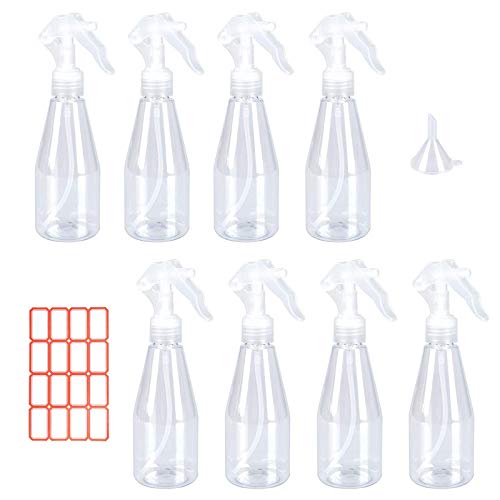 Birsppy ARDOUR VAN PUTING 8 Pack Plastic Mist Spray Bottle, 200ml Empty Plastic Bottles with Fine Mist Trigger Sprayer for Cleaning Solutions, Planting, Cooking, Include Funnel and Labels