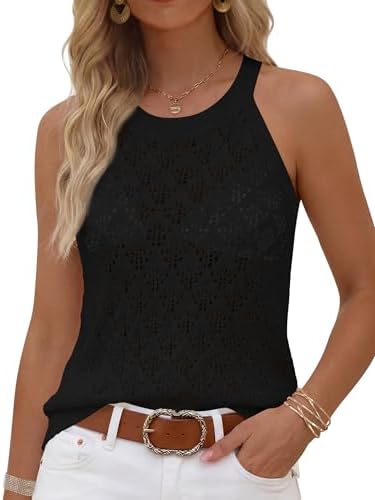 LUYAA Regata feminina de verão de crochê, sem mangas, colete, boê...