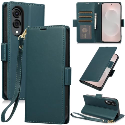 Housse cuir Galaxy S26 Ultra vert haut de gamme et son portefeuille magnétique chic