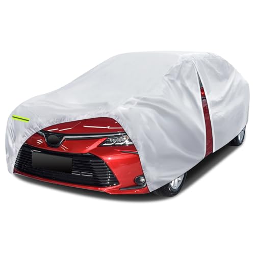 Image of 6 Layers Car Cover Waterproof All Weather for Automobiles, Size A2 with Door Zipper & Cotton Universal Fit for Toyota Corolla, Honda Civic, Kia Forte (178-186 inch), Silver