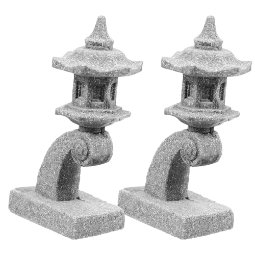 IWOWHERO 2pcs Japanese Garden Stone Lantern Ornaments Miniature Pavilion Model Bonsai Figurines for Aquarium Terrarium Micro Landscape Decoration Indoor Outdoor