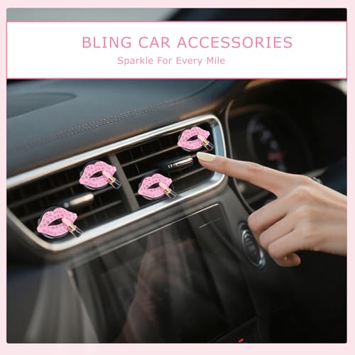 Image of ORIESSE Pink Air Vent Clips Car Air freshener 4pcs Dazzling Lips Lipstick Bling Car Interior Decorations Accessories for Women Teens Girly Refillable Diffusers