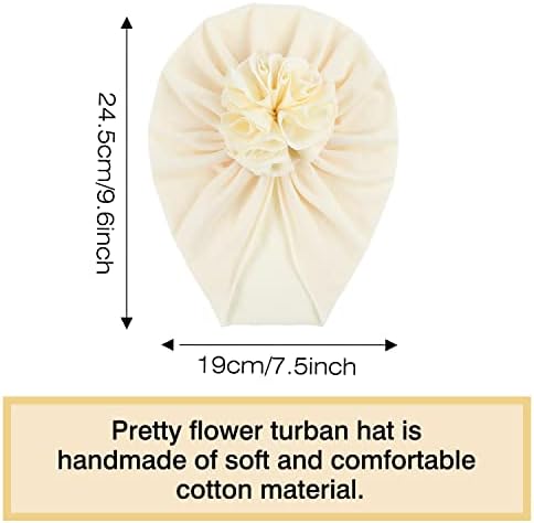 Cinaci 8 Pack Soft Cotton Solid Turban Hats Caps Beanies Headwraps with Big Flower Bow for Baby Girls Infants Toddlers Kids