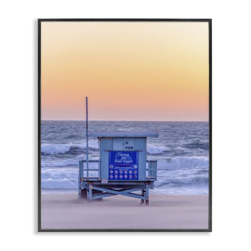 Tranquil Sunset Beach Hut Shoreline, 16 x 20 Inch Framed Giclée Print