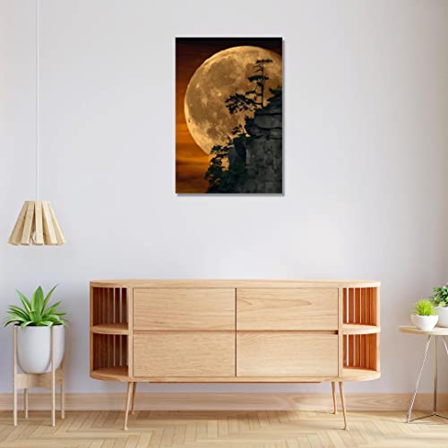 Image of RANGOLI 100% Cotton Stretched Canvas Painting 400 GSM, Framed The Moon Canvas Abstract Wall Art for Living Room, 3D Paintings for Wall Decor (18 x 30 Inch With Frame)