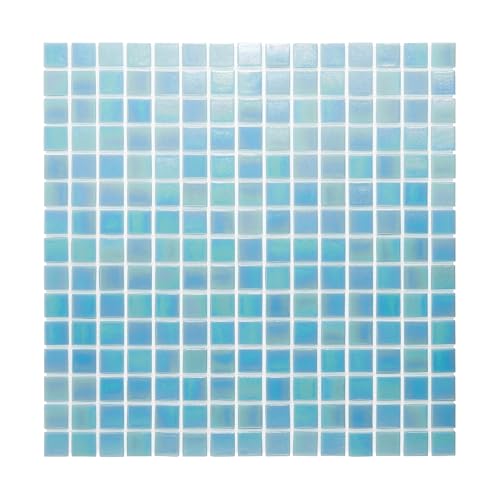 URBN Contemporary Light Sky Blue Iridescent Glass Mosaic Tile for Indoor and Outdoor - Single Sheet (13 inches x 13 inches, 1.15 SQ FT)