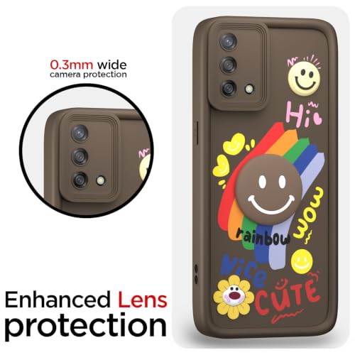 Image of Pikkme Back Cover for Oppo F19 / F19s | Soft Silicone| Cute Rainbow Smile & 3D Cartoon Flower Design | Shockproof Raised Camera Protection Bumper Case (Brown)