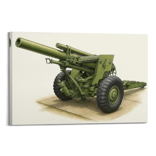 OKNGB Póster de armas de Estados Unidos de la Segunda Guerra Mundial M114 de 155 mm, póster decorativo de lienzo para pared e impresión artística moderna de decoración de dormitorio familiar, 60 x 90