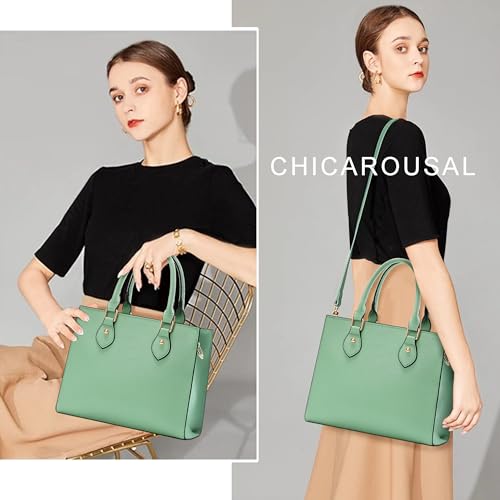 Image of CHICAROUSAL Crossbody Purses and Handbags for Women PU Leather Tote Top Handle Satchel Shoulder Bags (Grey Mint green)