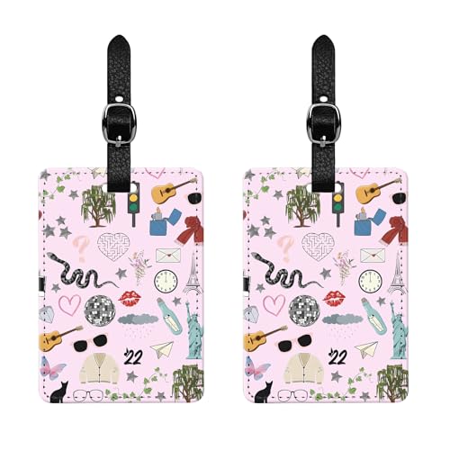2 Pcs Musician Luggage Tags – Stylish PU Leather Bag Identifier – Durable, Fun Travel Accessories for Suitcases, Backpacks, & Bags – Perfect for Travelers, Music Lovers, & Pop Culture Fans