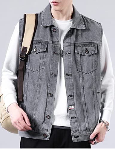 Perbai Men's Denim Vest Loose Button Down Sleeveless Jean Vest Jacket3